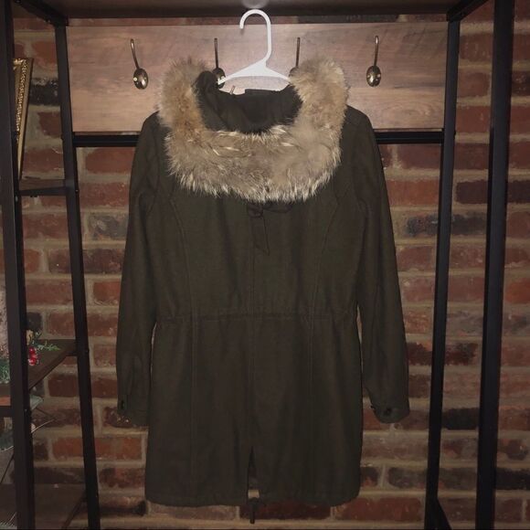 Marc New York Army Green Wool Jacket w/ Fur Hood - Sz 2 - Picture 6 of 14